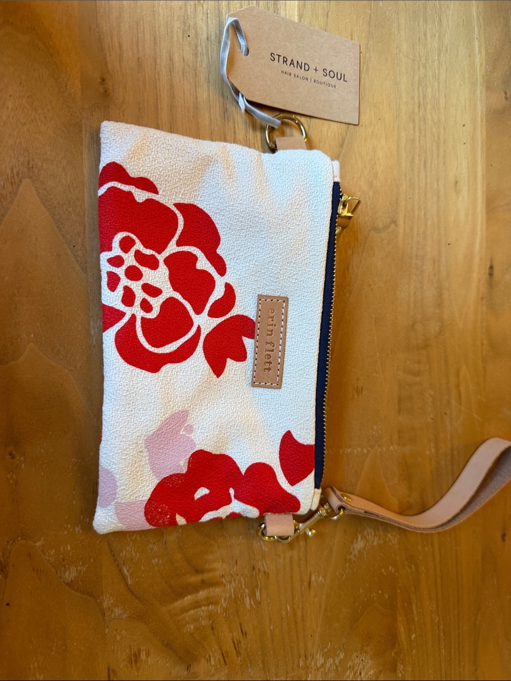 Floral Wristlet Clutch in White with Red Print 8x 5